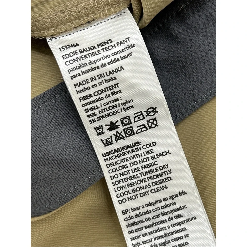 Lot of 2 Eddie Bauer Mens Convertible Tech Pants Khaki Size 38X34 Hiking Outdoor